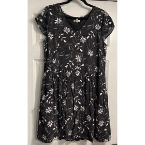 Garnet Hill Gray Floral Viscose Crepe Drop Waist Summer Day‎ Dress Size 10